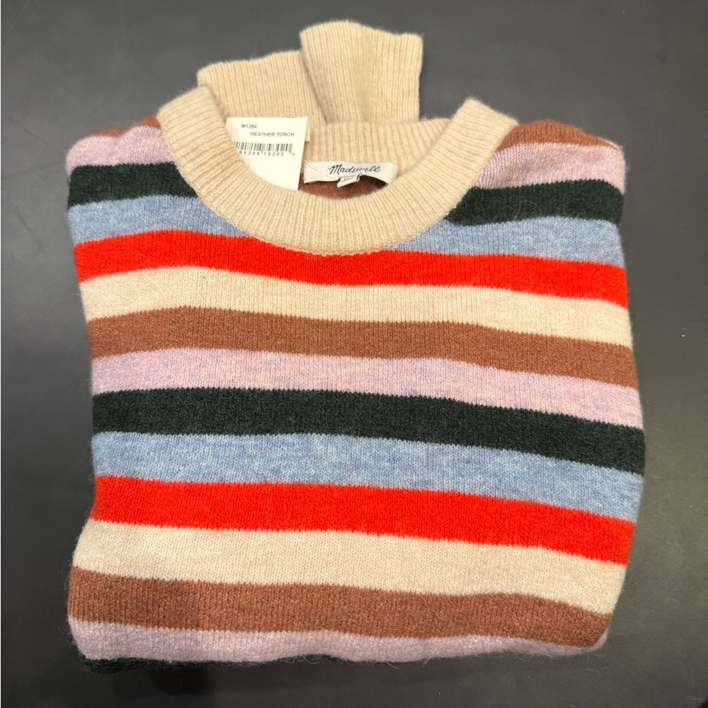 Madewell Turtleneck Sweater with Stripes in Red, Blue, and Cream